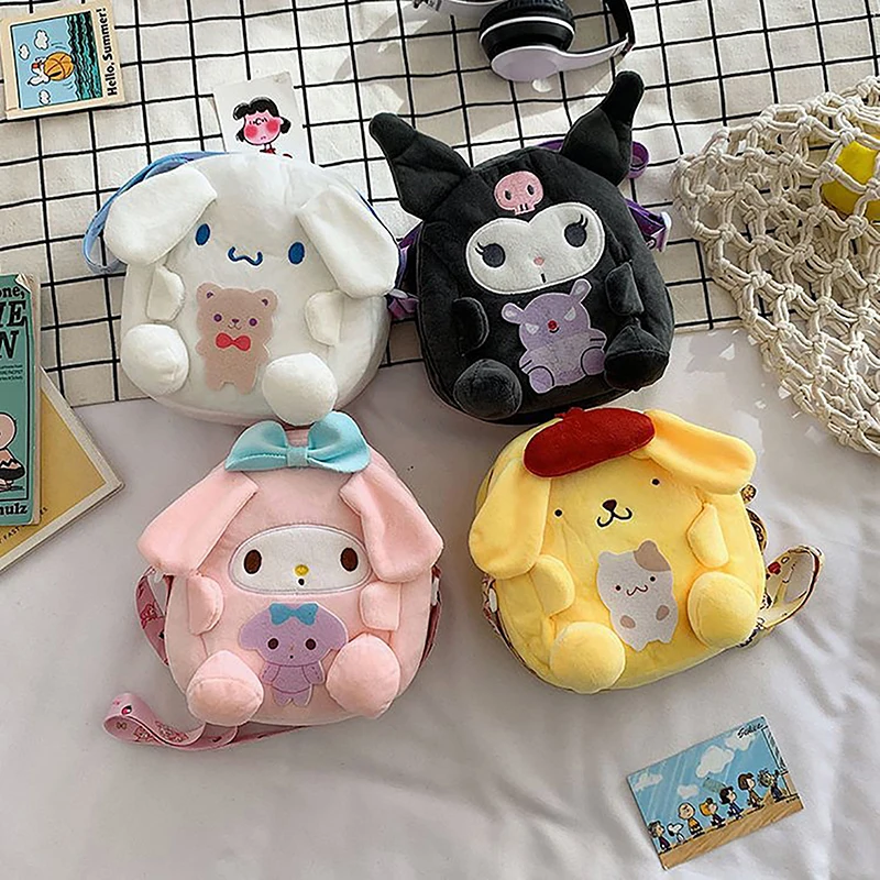 

Рюкзак Kawaii Sanrio cute Kuromi Cinnamoroll Pompompurin My Melody 리오 오 милые плюшевые игрушки женская сумка Рождественские подарки на день рождения