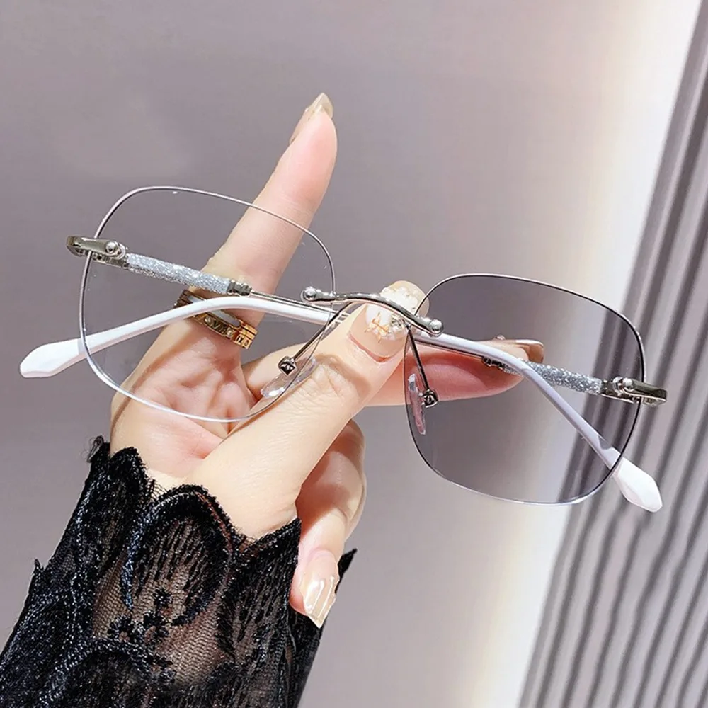 

Photochromic Anti-Blue Light Reading Glasses Blue Ray Blocking Rimless Sunglasses Ultralight Eye Protection