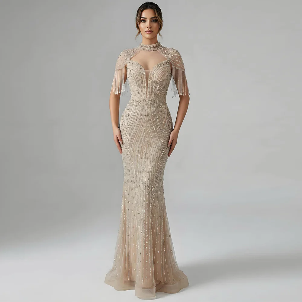 Custom Mermaid Evening Dress Floor-Length Tulle Gown