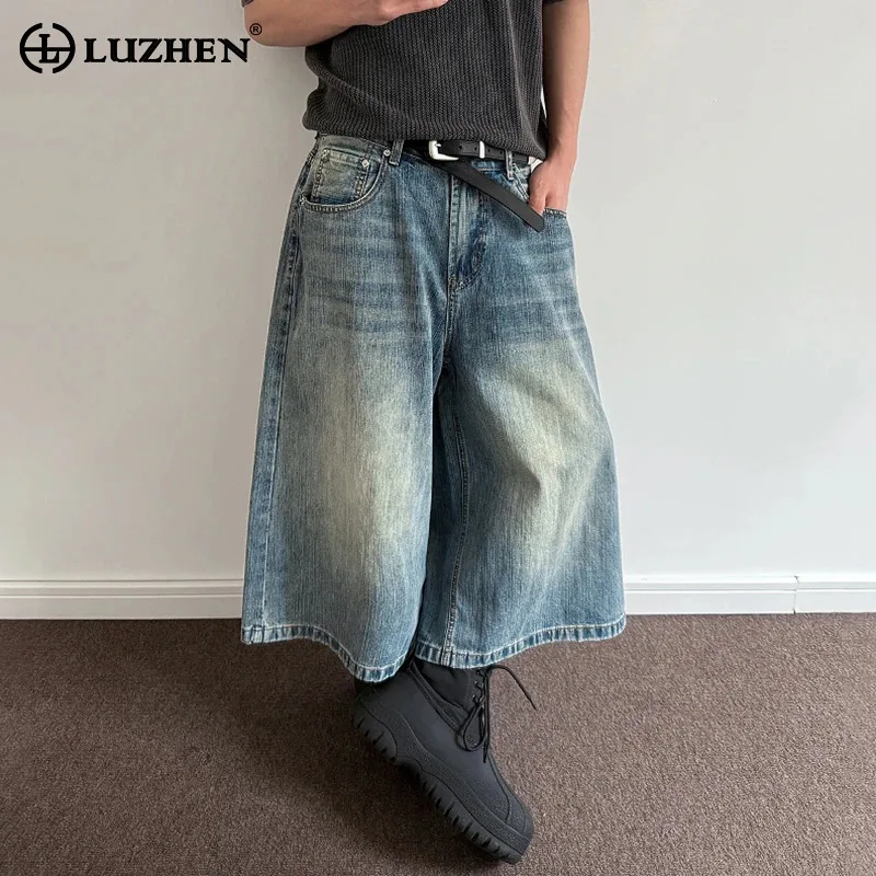 

LUZHEN American Style Loose Straight Denim Cropped Trousers Men's Original Stylish Handsome Street Casual Summer Jeans JY1839