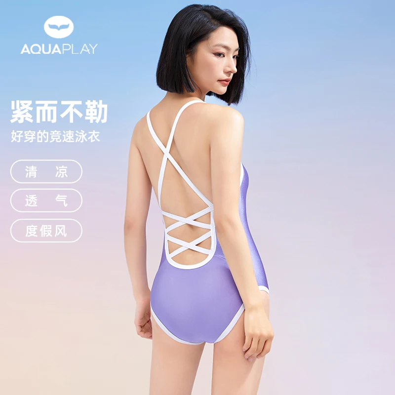 

AquaPlay Summer Purple Sexy Back Tie Swimsuit Women Quick Dry One Piece Swimsuit UPF50+ Stylish Design Surfing Diving Wetsuit