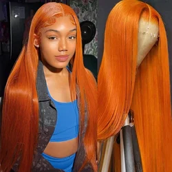 Lumiere Ginger Orange 13x4 Brazilan Straight Lace Frontal Human Hair Wig HD Lace Transparent Wig Natural Remy Glueless Lace Hair