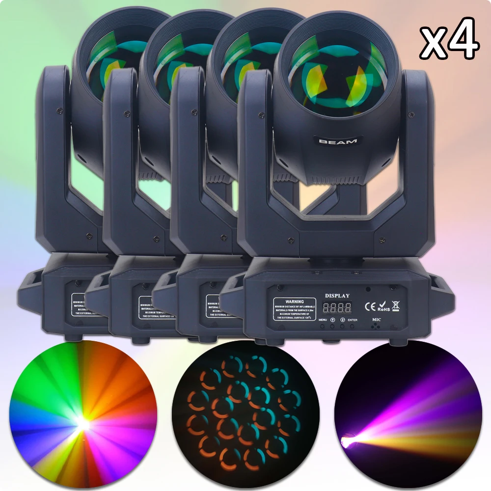 

4Pcs/Lot LED Moving Head Light Beam 200W Rainbow Effect Stage Lighting LED Projection Light for Disco DJ Party Club Dance