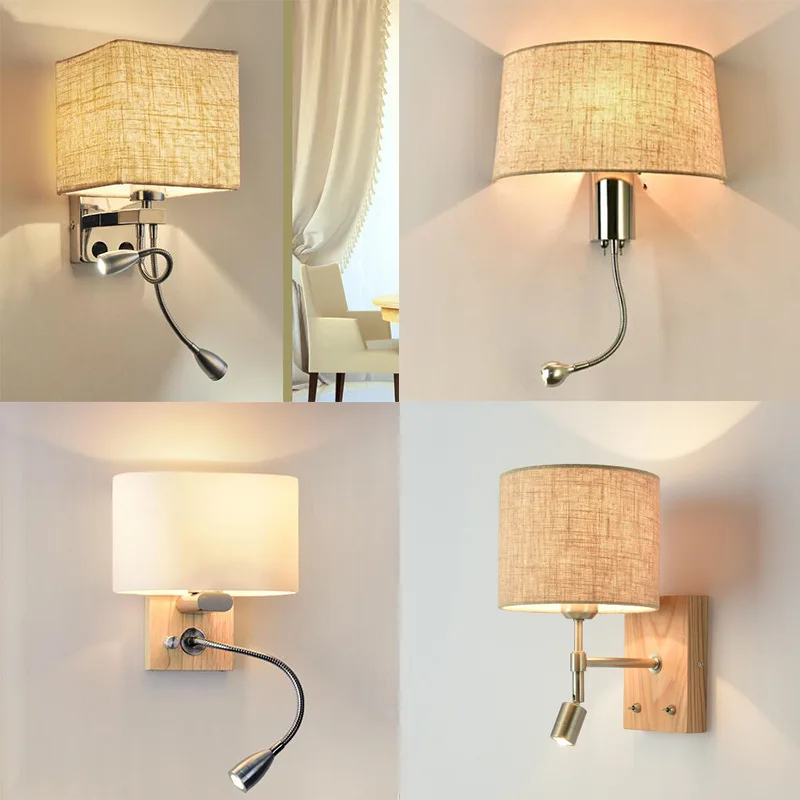 Simple Modern LED Wall Lamps Fixture Creative Living Room Bedroom Bedside Lighting Fixture Stair Corridor Wooden Bracket Light