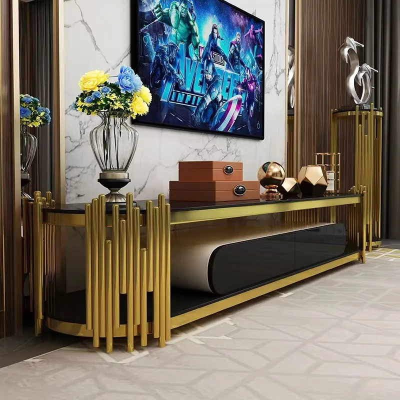 Light luxury postmodern TV cabinet coffee table combination simple small household stainless steel glass gold-plated furniture s