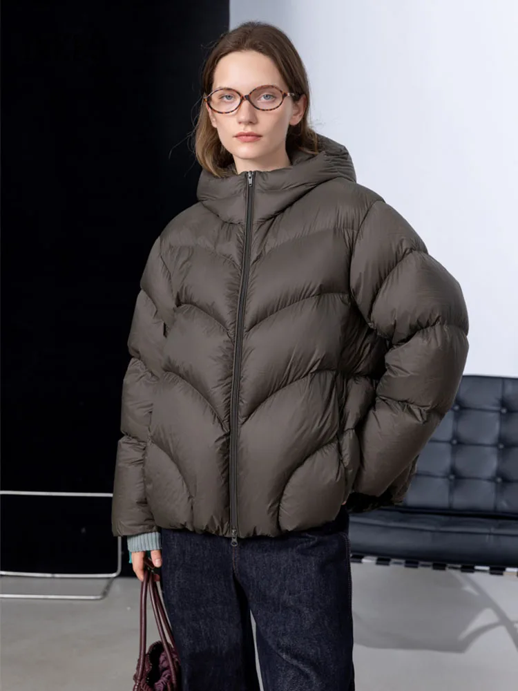 Роскошный короткий пуховик с капюшоном для женщин, зима 2026, новое пуховое пальто с длинными рукавами, верхняя одежда оверсайз, теплая утолщенная INKEO DJ620