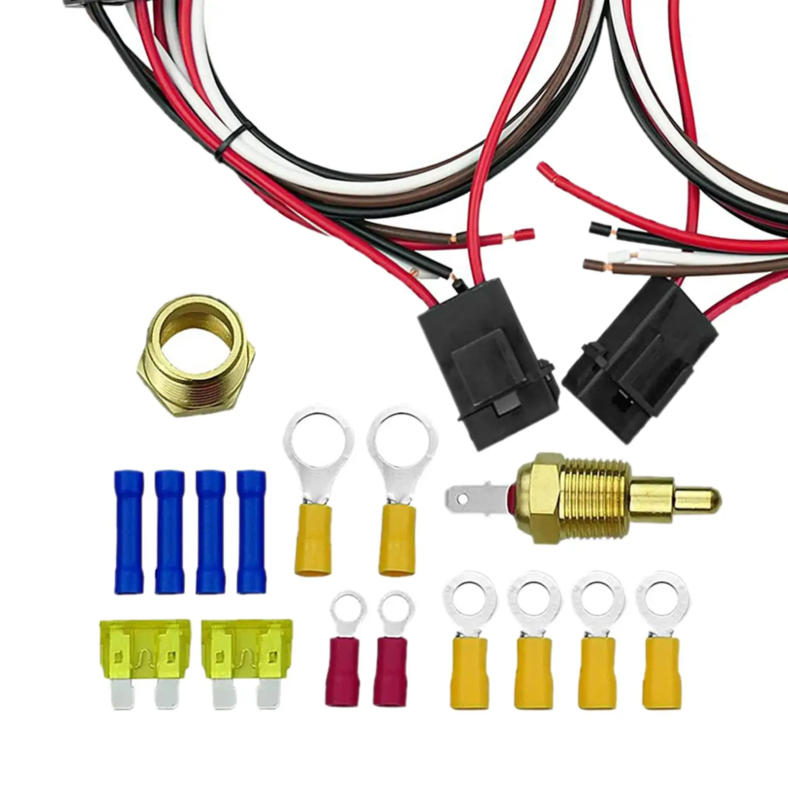 Automotive Electric Fan Wiring Kit 185 on 175 Off Dual Relay Harness with Thermostat Sensor for Car Cooling Fans Universal Fit
