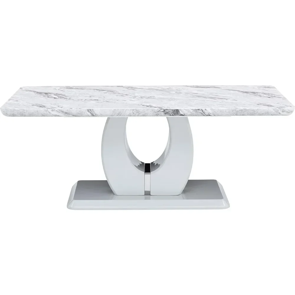 Modern Coffee Table Faux Marble Desktop Rectangular Center Table Tea Table Accent Furniture for Living Room