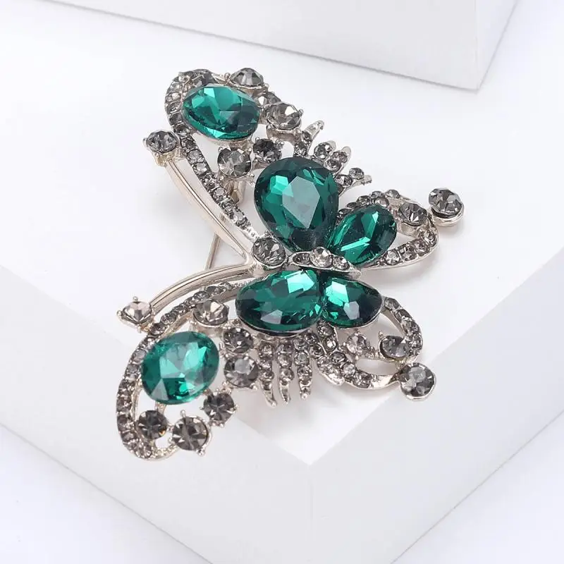 Broches de mariposa de cristal con diamantes de imitación a la moda para mujer, ropa, abrigo, accesorios de fiesta, regalos