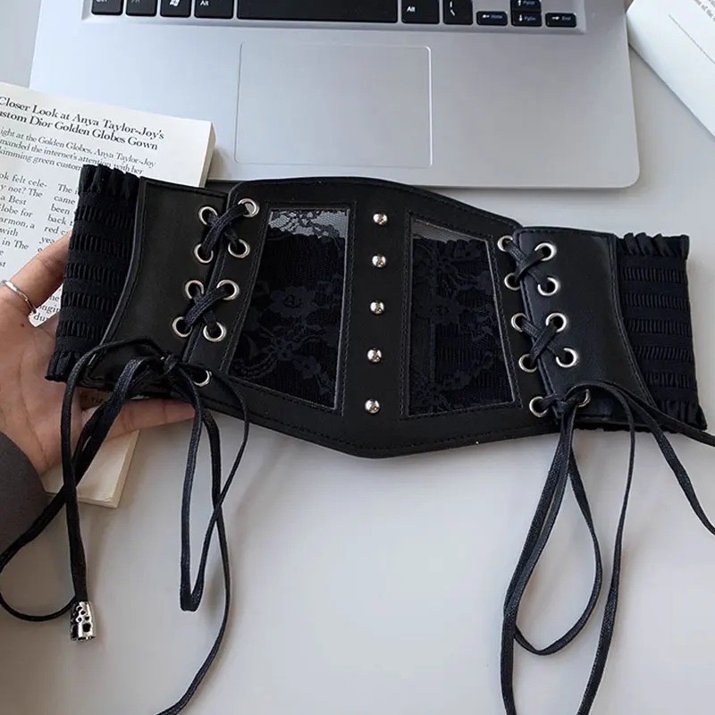 Sabuk Korset Elastis Retro dengan Gesper Pin untuk Wanita, Cummerbunds Goth Punk, Sabuk Korset untuk Gaun Wanita, Korset untuk Dipakai di Atas Gaun