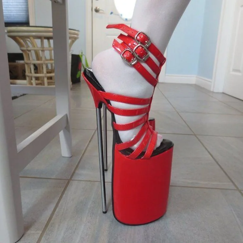 Red Hollow Buckle Platform Sandals Thin High Heel Sexy Fashionable Cool Summer Casual Big Size Woman Shoes Zapatillas Mujer