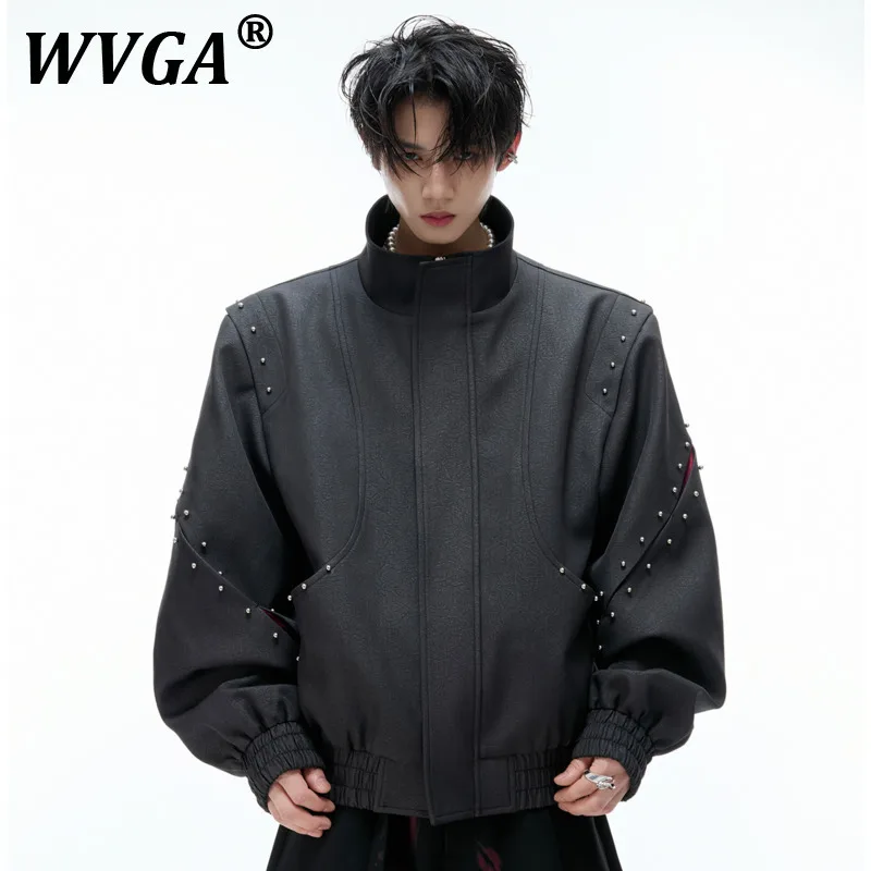 

WVGA Spring Autumn New Man Tide Heavy Split Texture Rivet Stand Collar Trendy Long Sleeve Jackets Niche Chic Casual Coats W10079