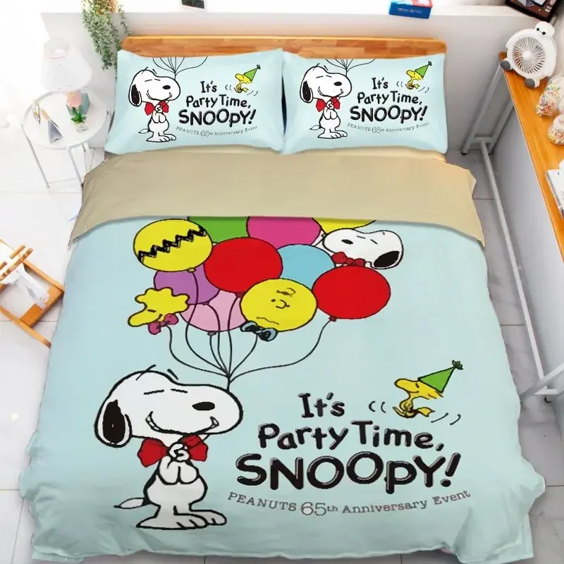 MINISO Snoopy fashionable personality funny simple cartoon print soft skin-friendly bed sheet and quilt cover four-piece set