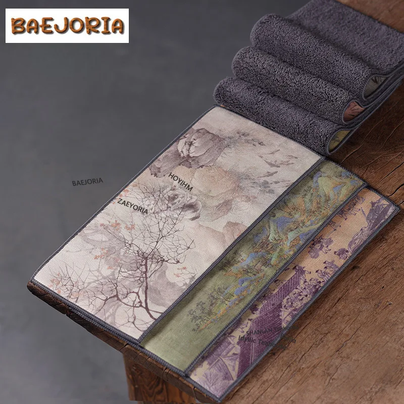 BAEJORIA Strong Water Absorption Tea Towel Ancient Towell Dish Towels for Kitchen Tea Napkins Tea Cloth Tea Items Collection Cha