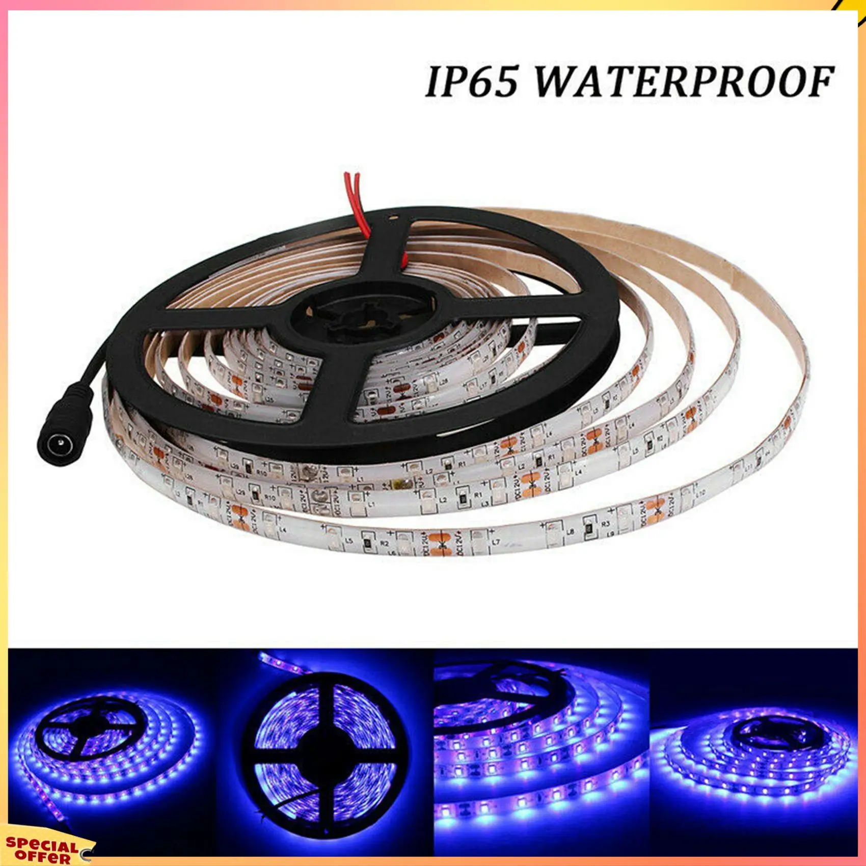 ABFI 2X 20W LED UV Light Strip Ultraviolet Flexible Purple 16.5FT Blacklight 5M 300Leds