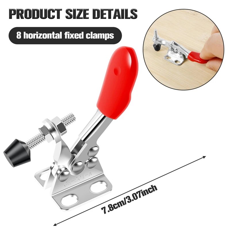8 ชิ้น Toggle Clamp ปรับ Quick Release Toggle Latch กด Clamp, 60 ปอนด์สแตนเลสสตีลแนวนอน Clamps