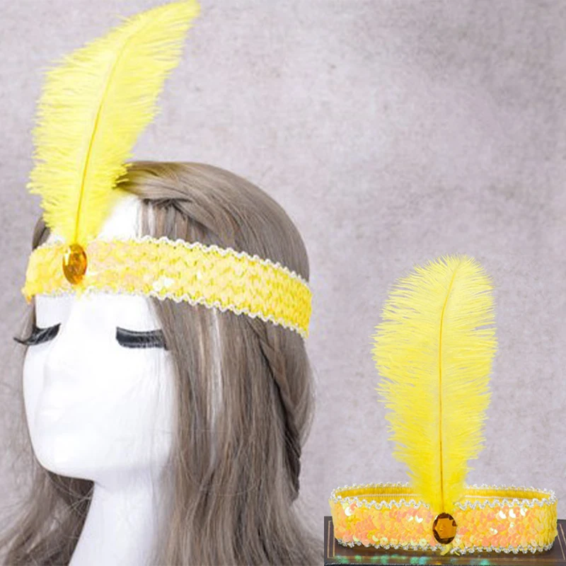 1PC น่ารัก Feather Headband Flapper เลื่อม Headpiece เครื่องแต่งกาย Head Band สีที่แตกต่างกัน Party Favor