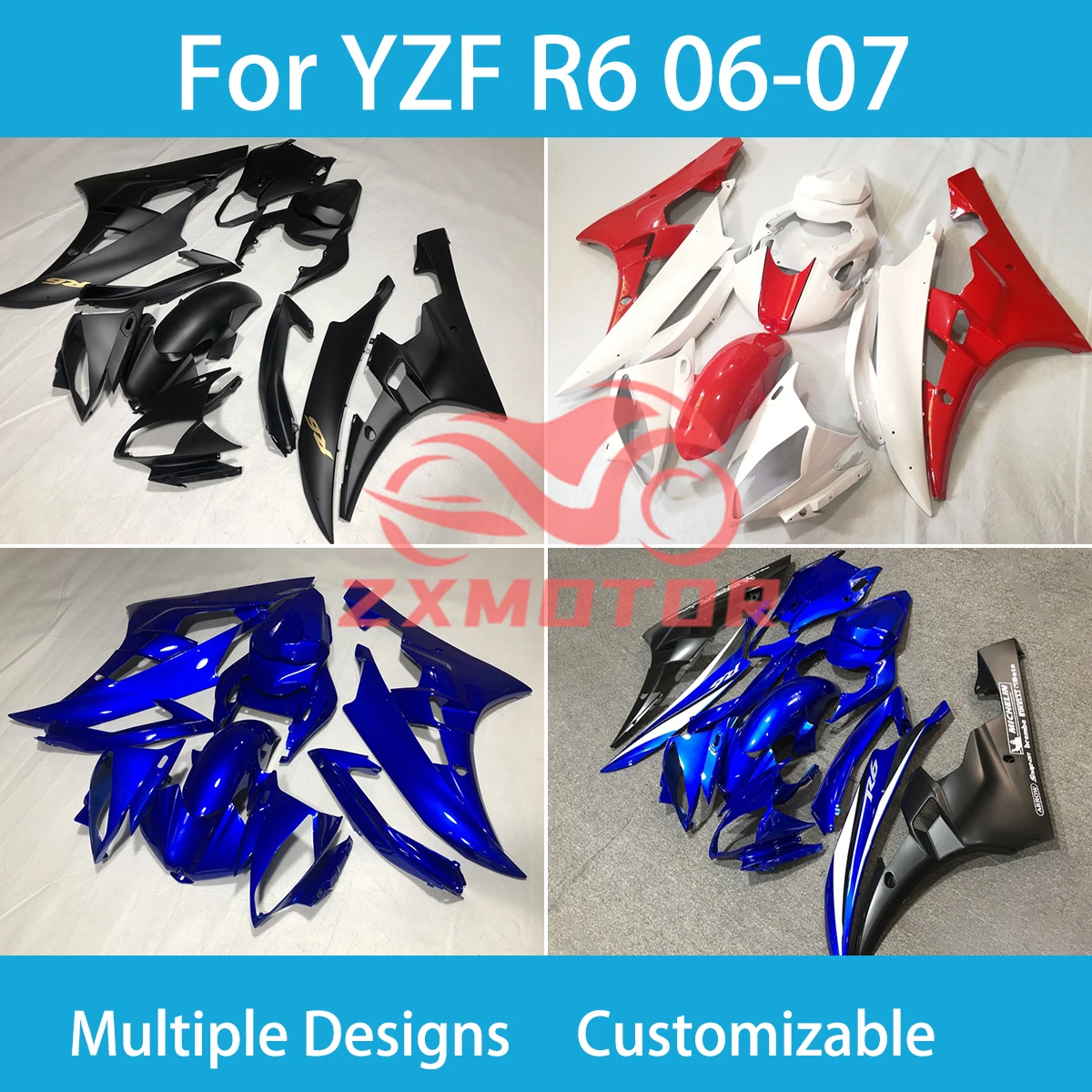 Injection Fairing Kit for Yamaha YZF R 6 06 07 ABS Prime Aftermarket Motorcycle Customizable Fairings R6 2006 2007