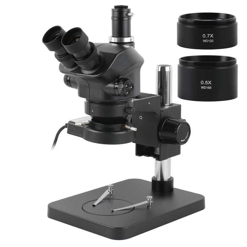 7-50X Zoom Simul-Focal Trinoculaire Stereomicroscoop + 0.5X 0.7X Objectief Barlow Lens Base Stand Voor Telefoon Reparatie PCB Soldeer