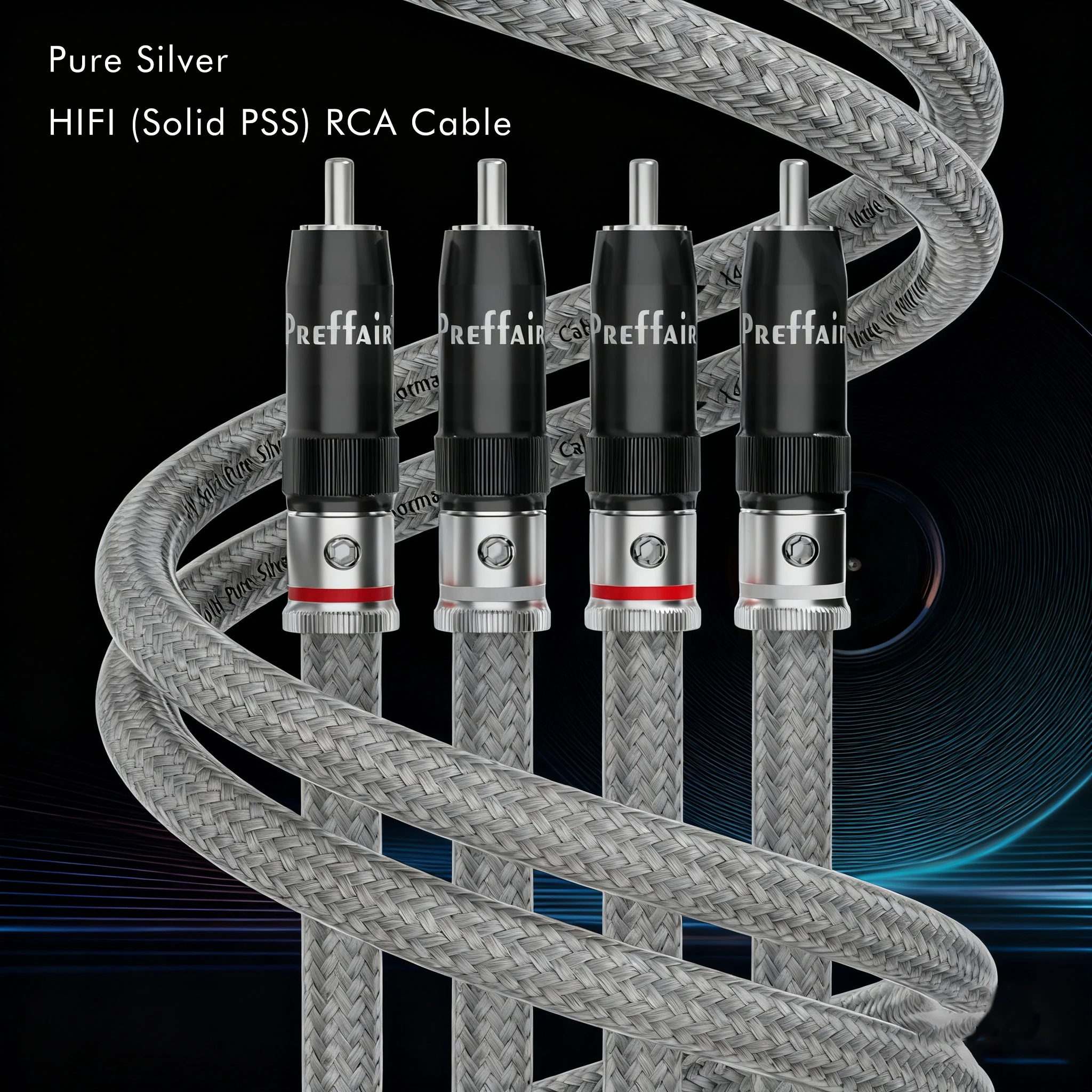 Pair Pure Silver RCA Cable HiFi Audio Interconnect Solid PSS Pure Silver Core Wire Silver-Plated Plug Connector