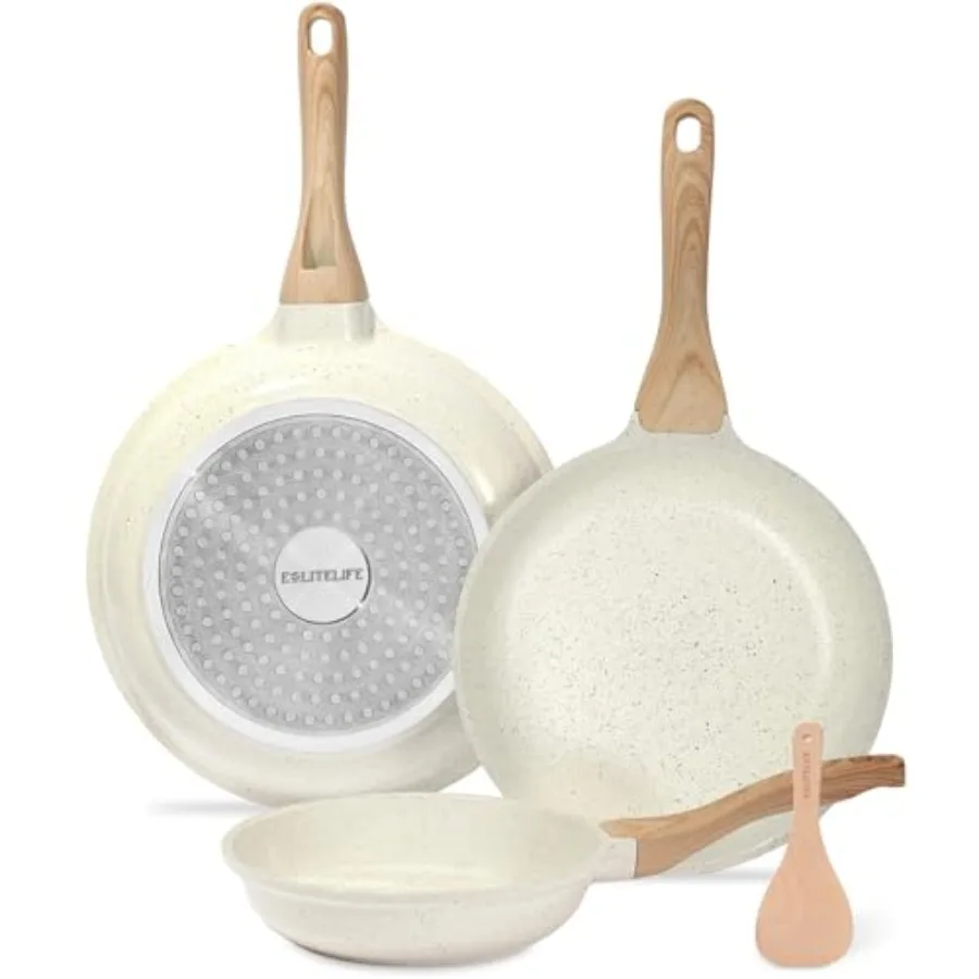 

Nonstick Ceramic Frying Pans Skillets Set for NonToxic Egg Omelette Cooking Safe Kitchen Cookware Compatible with Gas Electric