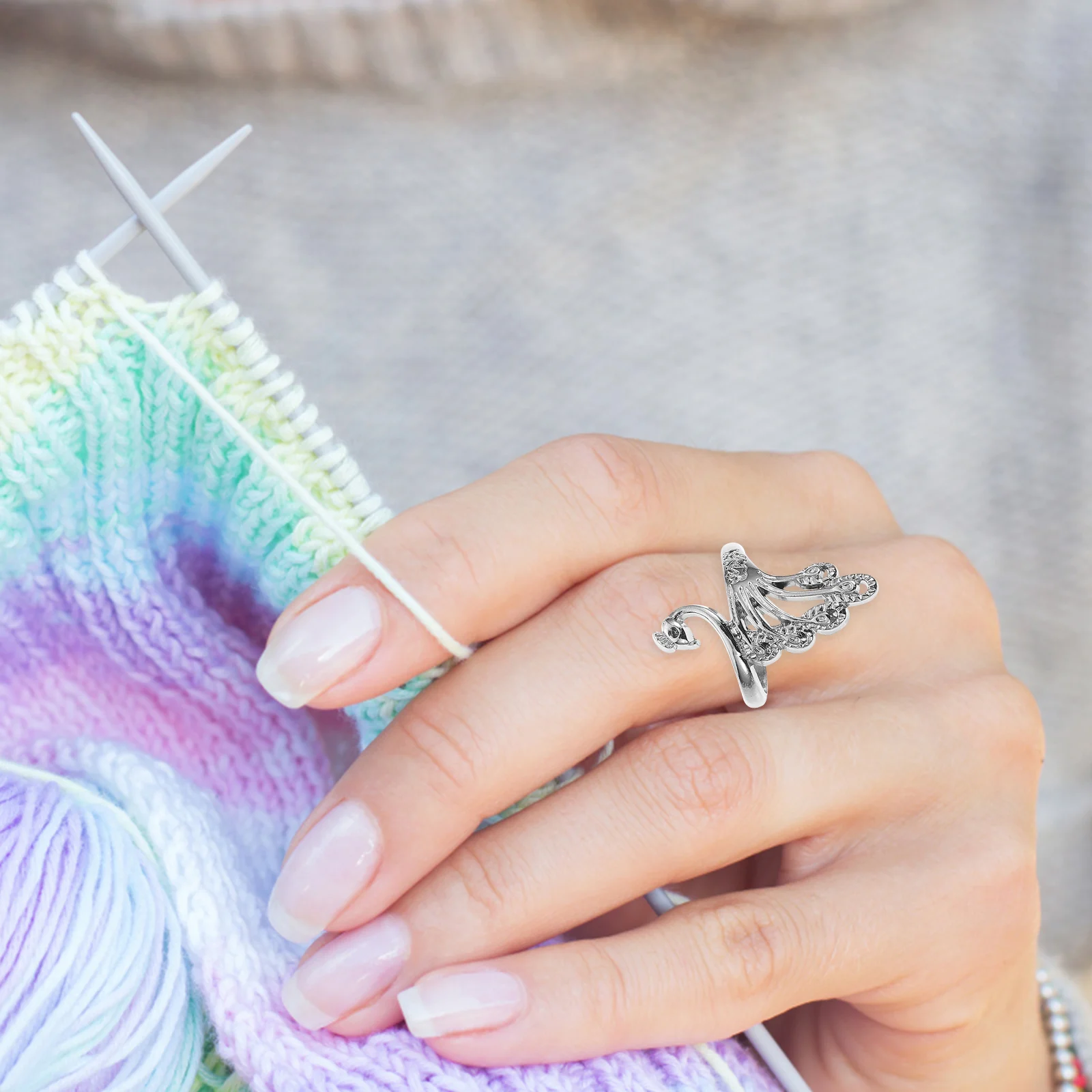 Haakring Gehaakt Pauw Vingerornament Multifunctioneel Open Retro Design Delicate Decoratie