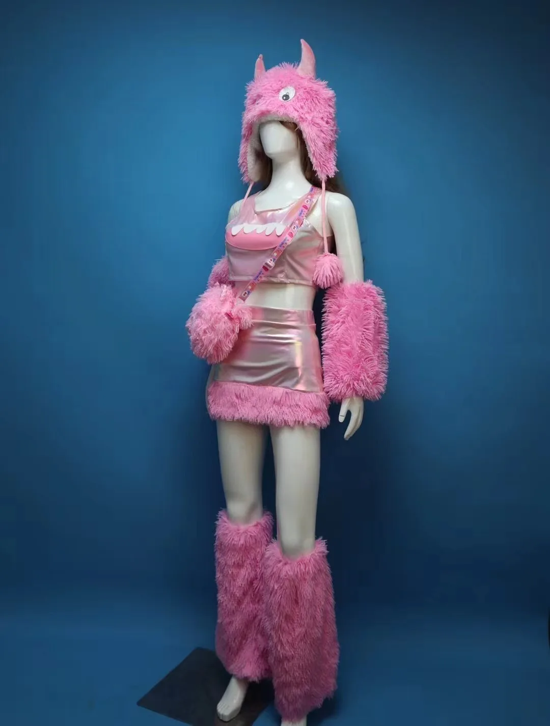 2 Style Cute Plush Hat+Cuff+Bikini Short/Skirt Set Party Gogo Performance Dress Female Singer DJ Dance Nightclub Bar Stage Wear