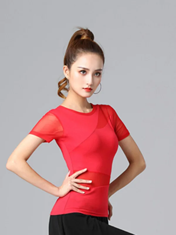 Summer New Modal Me ort Sve Women's Latin Dance Top Social Dance Fitn Clothing round Ne Yoga Sportswear Faion
