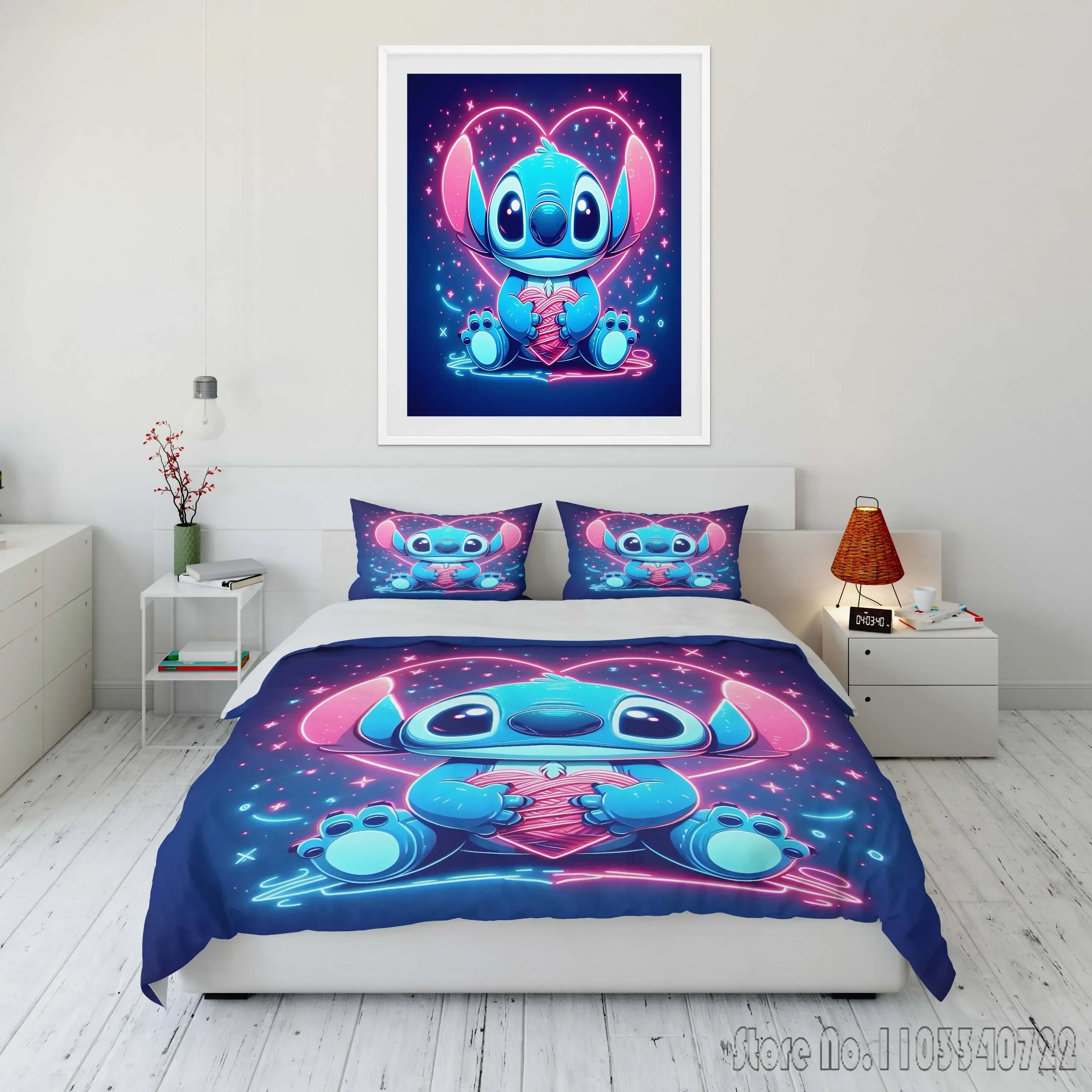 Disney Stitch dicetak Set seprai lembut penutup selimut 1 selimut penutup 2 sarung bantal dewasa dan anak-anak Set seprai mewah