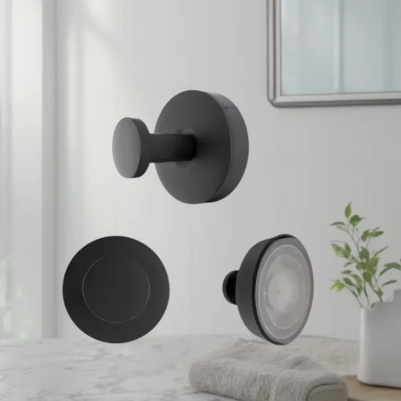 1pcs Powerful Suction Cup Hooks, No-Drill Wall Mount Towel Hooks for Shower, Bathroom & Kitchen, Vacuum Tech Holds Up to 15lbs, Waterproof & Rustproof Matte Black Hooks for Glass, Mirror, Tile & Smooth Surfaces