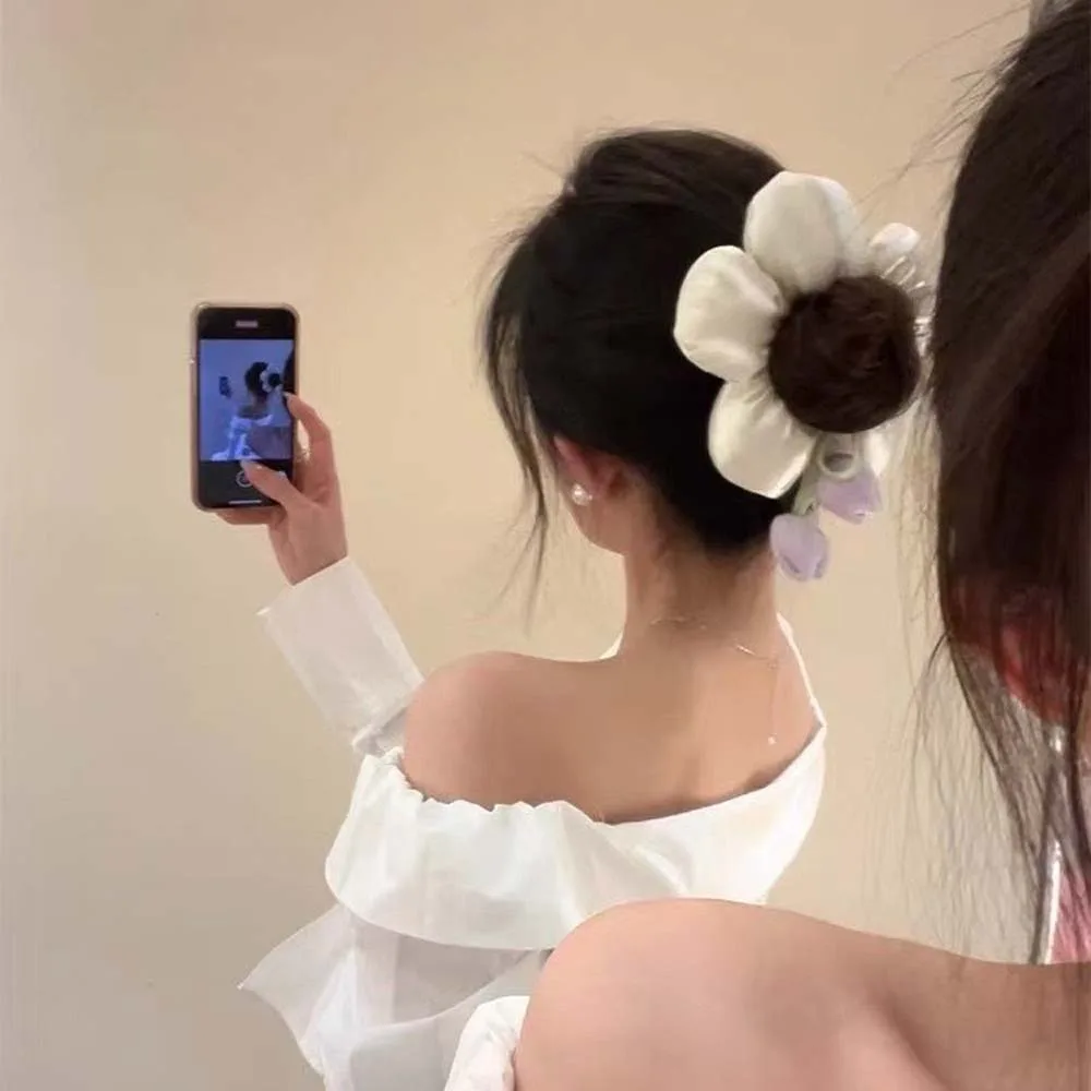 

Fashion Sweet Tulip Big Hair Rope Oversize Elastic Flower Scrunchies Cloth Rubber Band Large Hair Scrunchies Bun Decoration