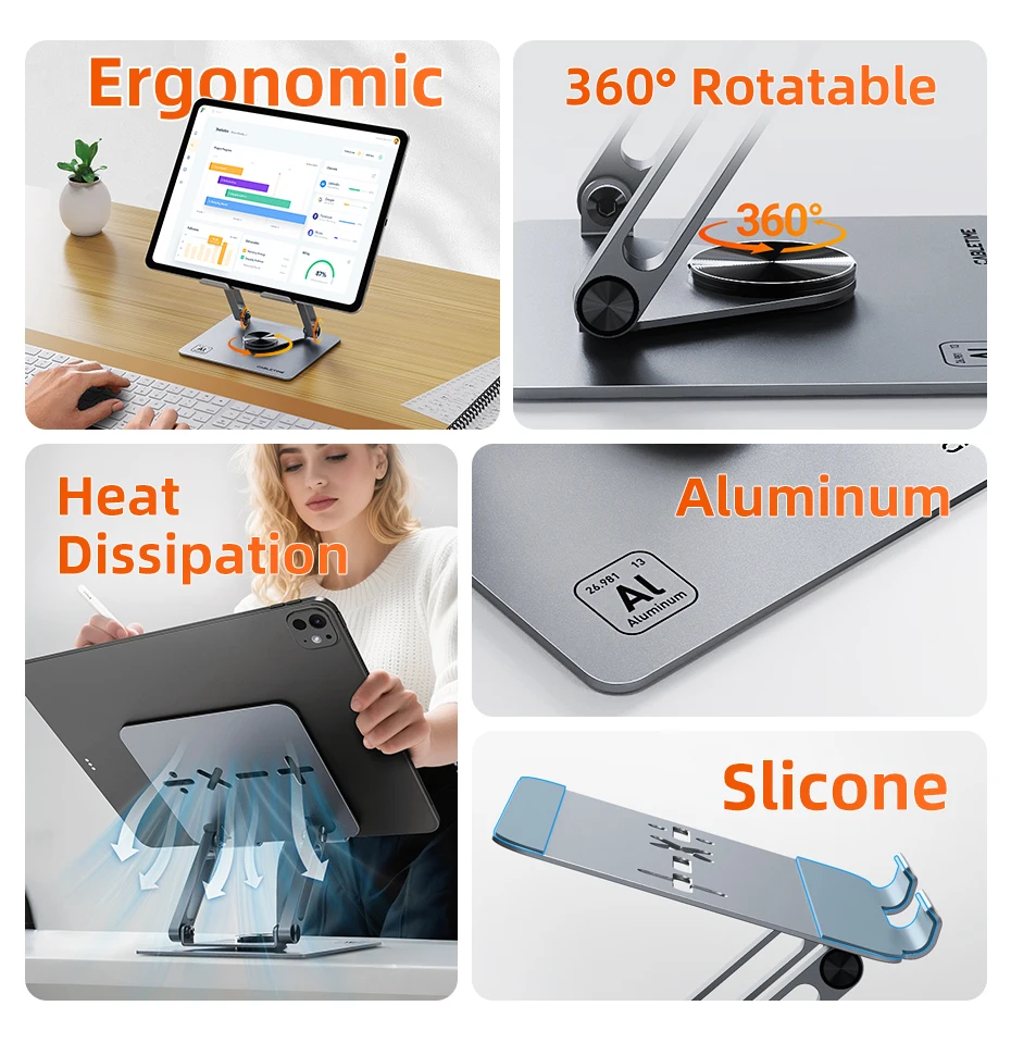 CABLETIME 360° ° Rotation Tablet Ständer für iPad Einstellbare Aluminium Faltbare Desktop Ständer Halter Für Ipad Pro/Air/Mini Schalter2 1 – Detail 2