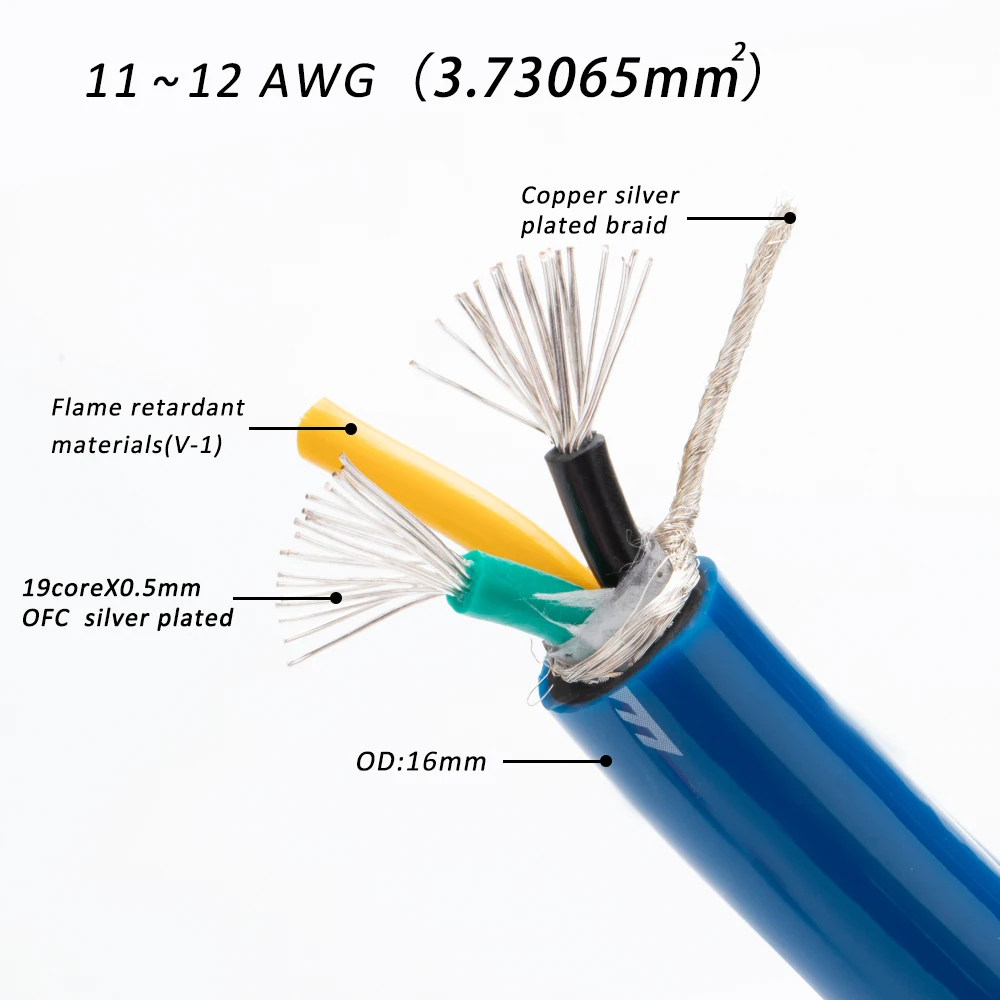 1Pcs D515 Hifi Performance DIY Power cable EMC shielded OFC silver plated power bulk cable