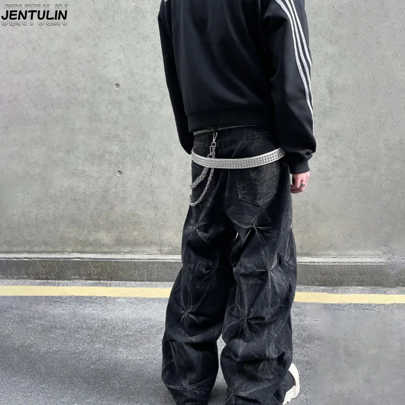 Y2K Aesthetics New Pattern Embroidery Baggy Jeans Men High Street Vintage Hip Hop Fashion Casual Couple Wide Straight-leg Pants