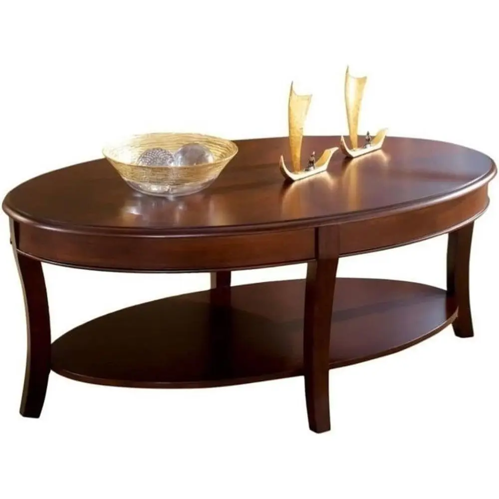 

Традиционный овальный коктейльный стол из массива дерева с декоративными полками, отделка цвета вишни, 48x28x20 дюймов (ширина x глубина x высота)