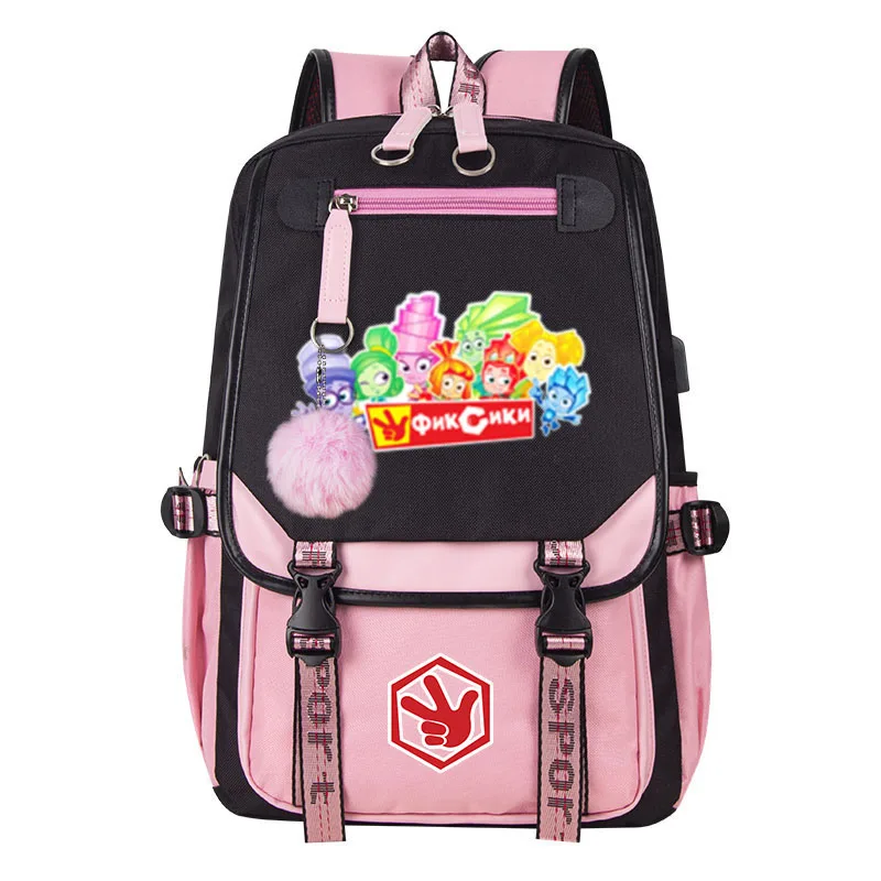 

Pink Cute The Fixies Girl Backpacks USB Charging Cartoon Children school bag high quality Teenagers Students Laptop Shoulder Bag