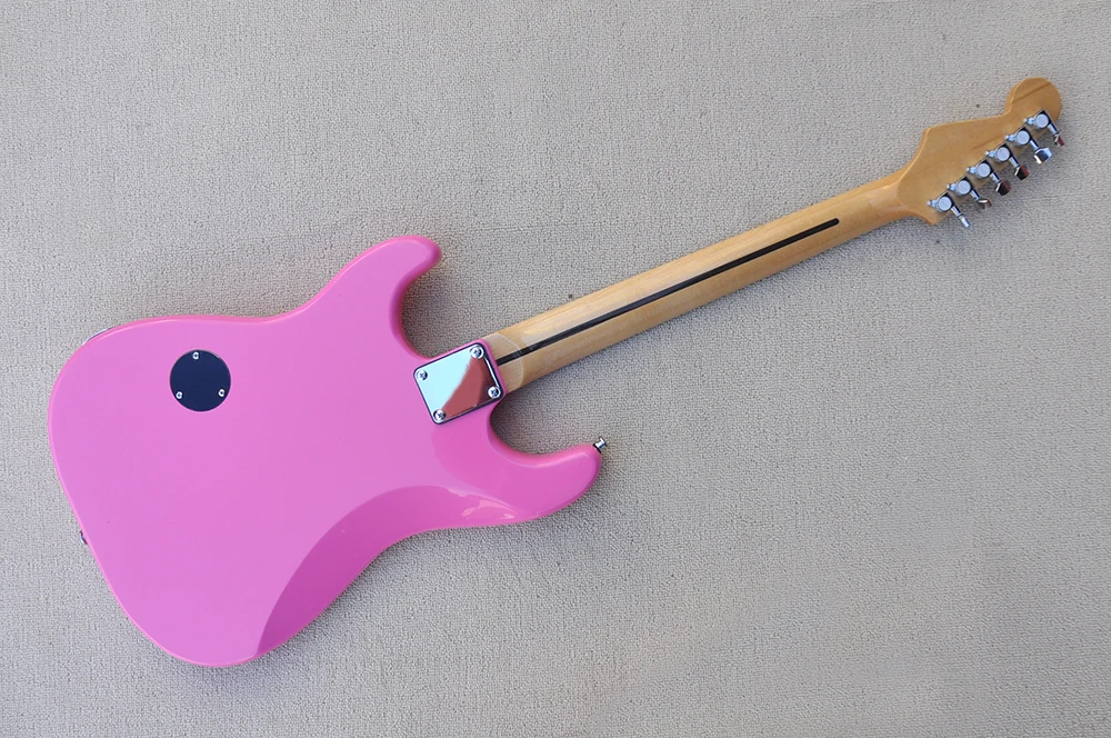 6 Strings Pink Electric Guitar with White Pickguard,Maple Fretboard