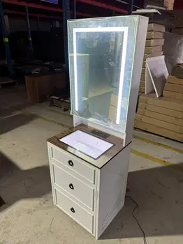 fixwal 白色小型梳妝台套裝,帶燈鏡和椅子,化妝櫃帶 2 個布藝抽屜,電源插座,緊湊型 8 最佳銷售 小梳妝台 - №4