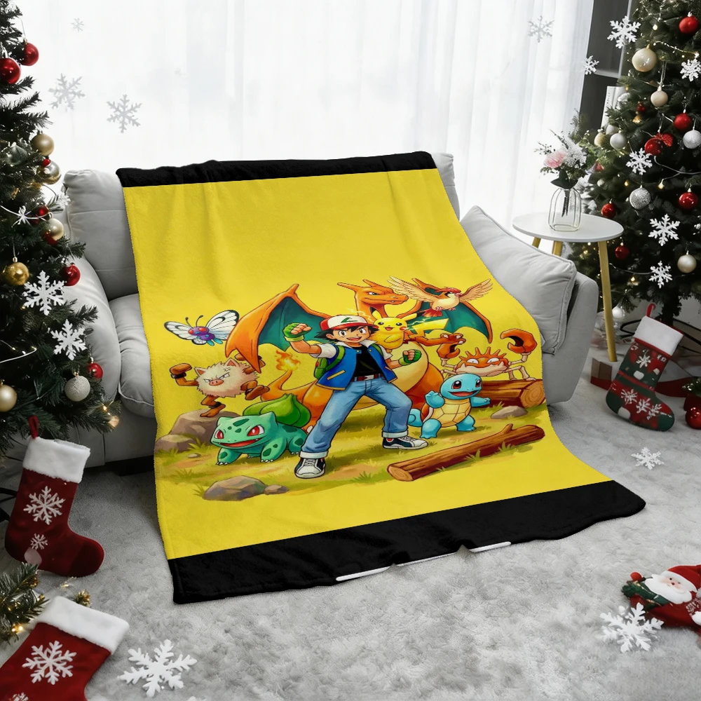 Pokemon Pikachu Gengar Bulbasaur Charmander Squirtle Psyduck Flannel Throw Blanket Soft Warm Blanket for Sofa Bed Home Decor Gif
