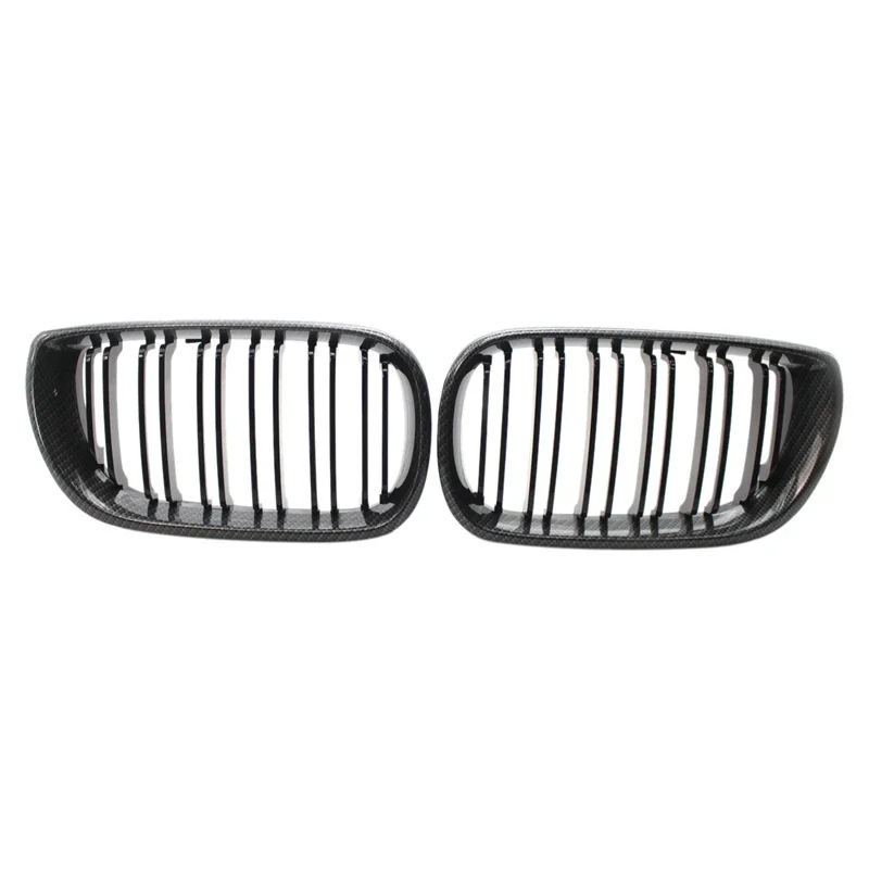 New-1 Pair Carbon Fiber Black Double Line Kidney Grille For-BMW E46 325I 325Xi 330Xi 2001-2005 51137030545 51137030546