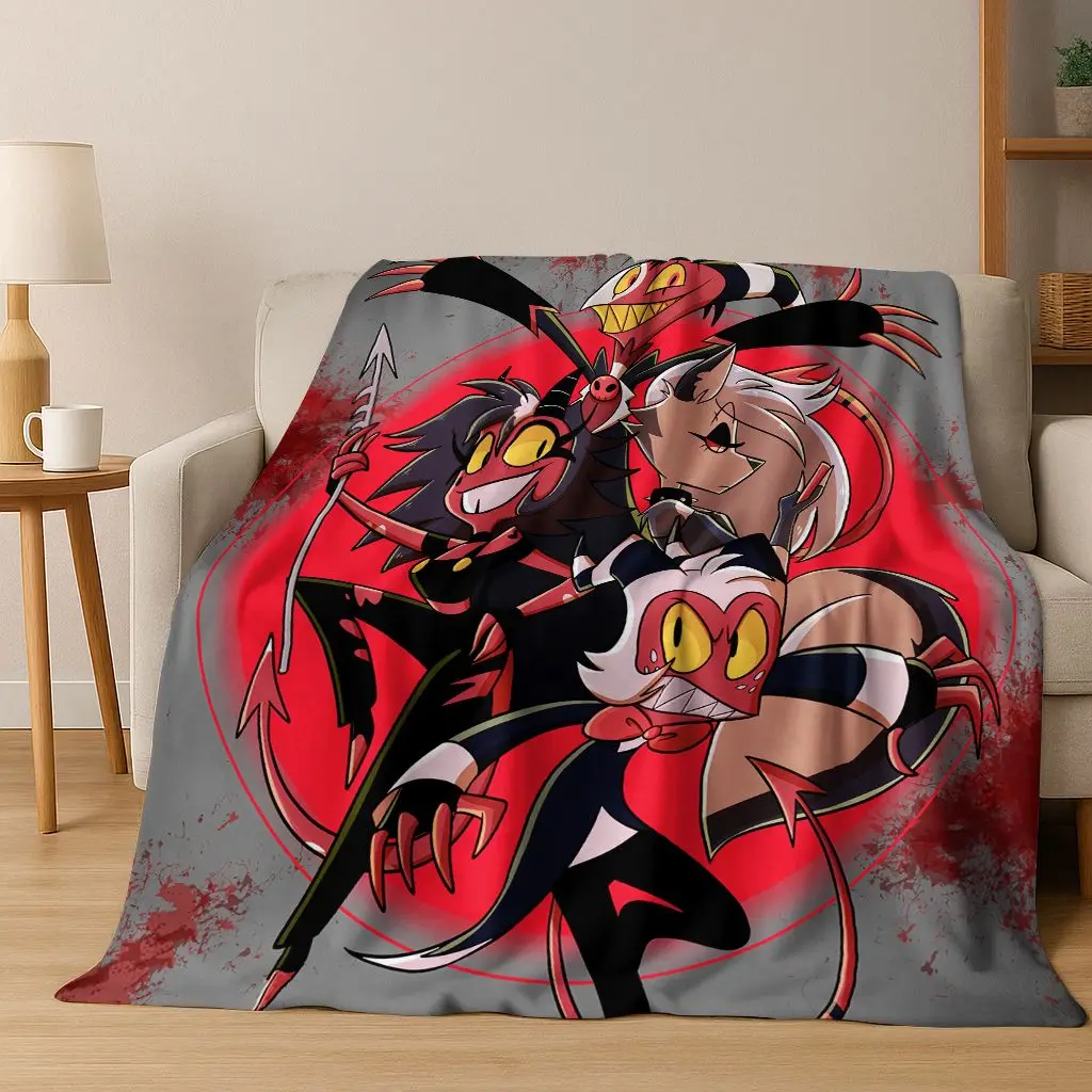3D H-Helluva Boss Blitzo H-Hazbin Hotel Cartoon Flannel Blanket,Cozy Soft Throw Blanket for Home Bedroom Bed Sofa Cover Gift Kid