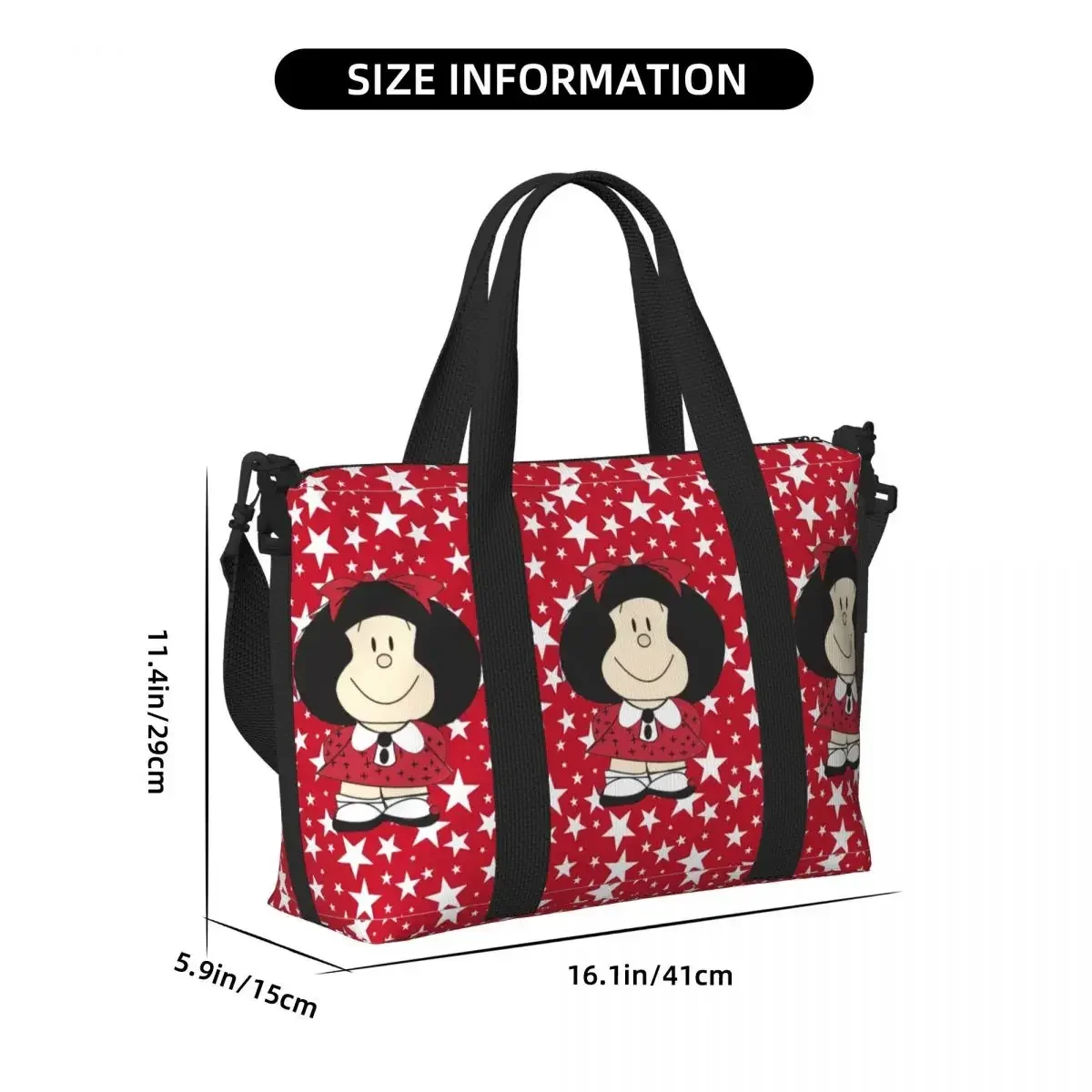 Borsa tote per la spesa personalizzata Kawaii Mafalda Cartoon Borse da viaggio da spiaggia per palestra anime di grande capacità da donna
