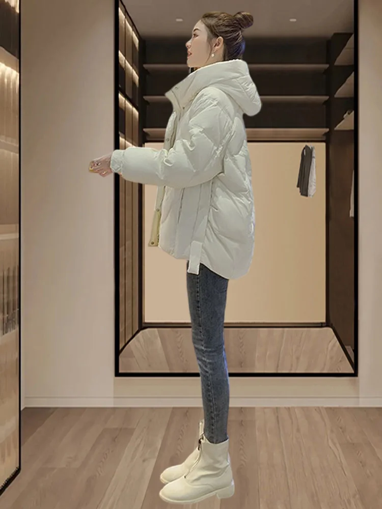 

Korean Style Women's Short Thickened Winter Coat Loose Warmth Retention Hooded Jacket plus Size Fashionable Slimming Outerwear