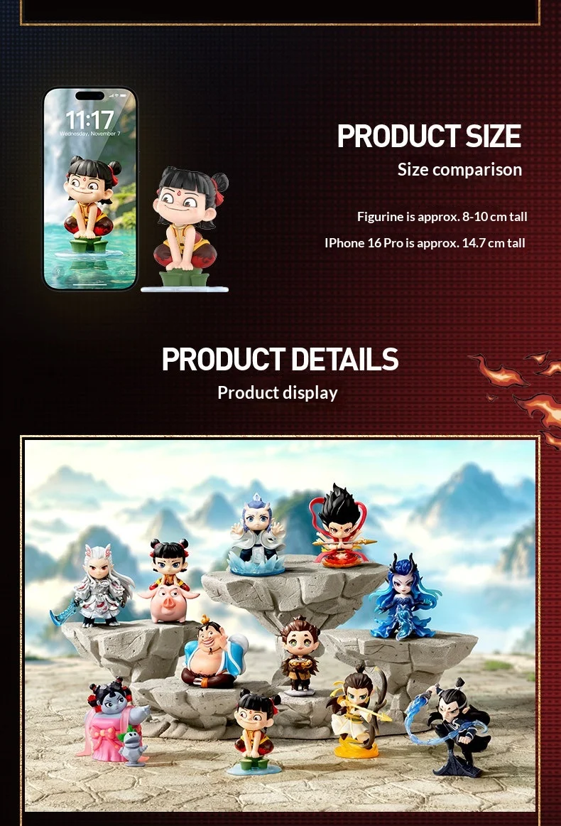 Echte POPMART Ne Zha The Devil's Sea Classic Character Series Figur Blind Box Anime Desktop-Dekoration Ornament Geschenk für Sammler – Detail 5