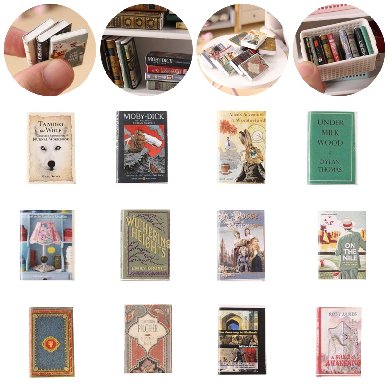 1:12 Scale Miniatures Dollhouse Books Assorted Retro Vintage Mini Books DIY Scene Doll House Decoration