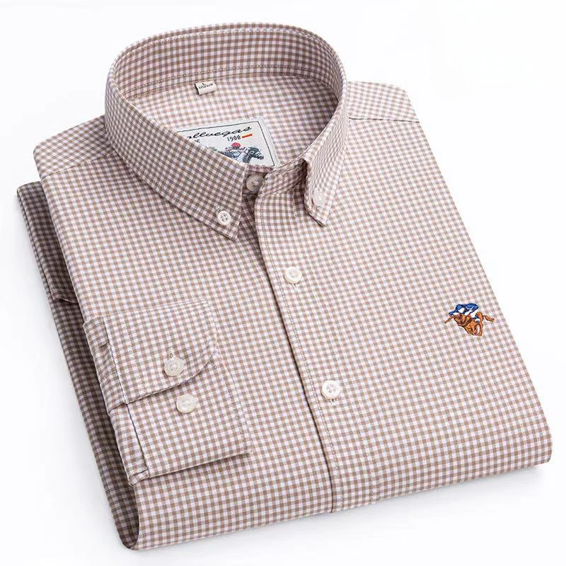 Hight qulity 100%cotton houndstooth long-sleeve shirts for men slim fit formal shirt soft england style plaid elegant clothes