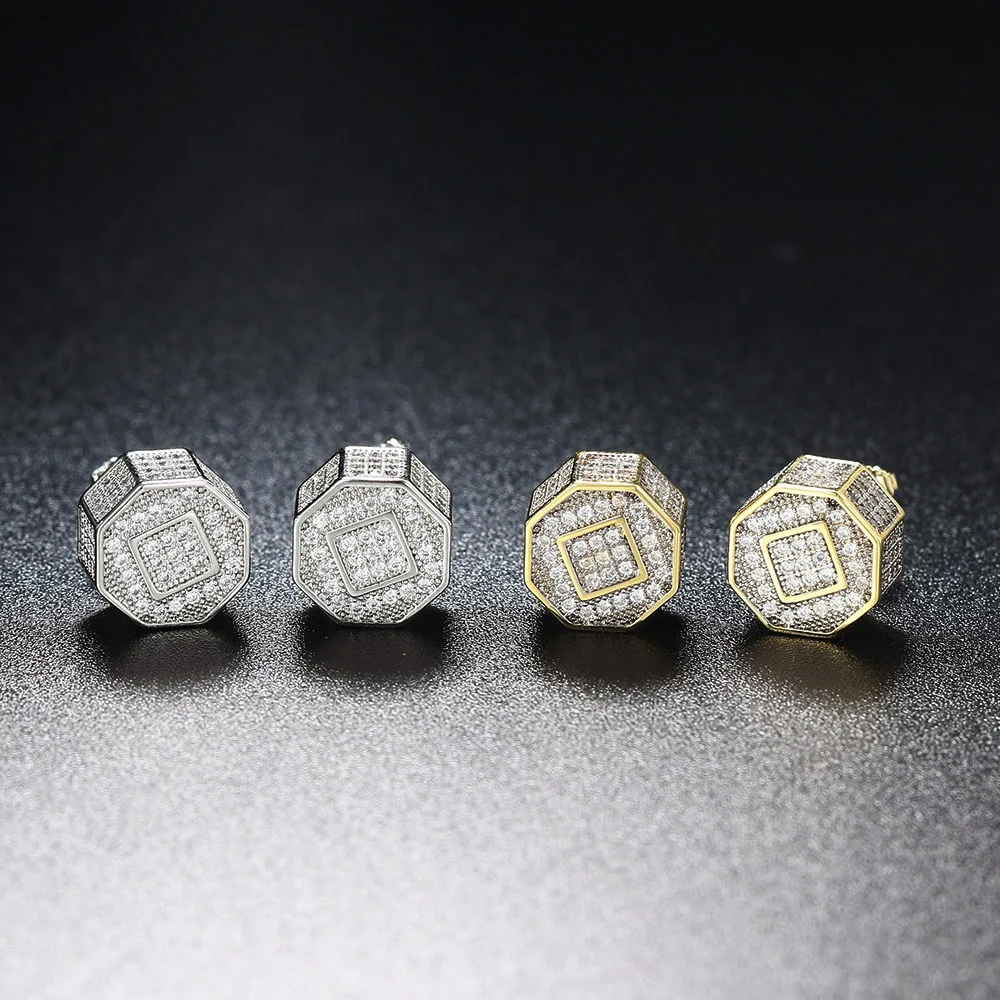 Rock Iced Cubic Zircon Stud Earrings For Women Men Round Geometric Crystal Stud Earring Hiphop Jewelry Dropship Suppliers OHE100