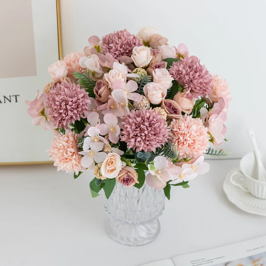 

Artificial Flowers Rose Chrysanthemum Silk Wedding Home Room Festival Wreath Outdoor Garden Diy Gift Wall Decor Photography Prop