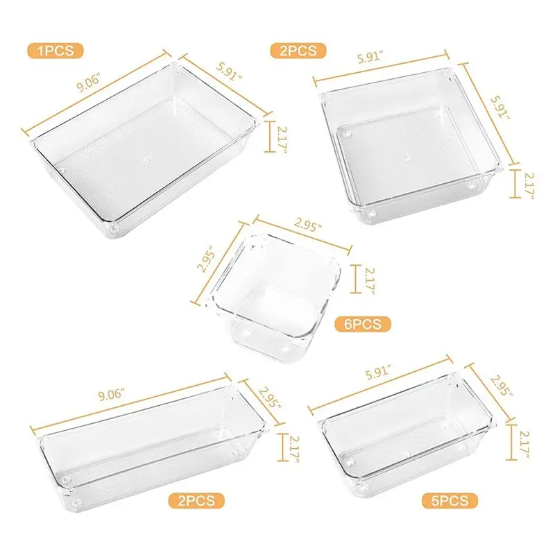 2026 + 16 PCS Plastic Drawer Organizer Storage Bins Clear Drawer Dividers Trays for Makeup, Jewelry