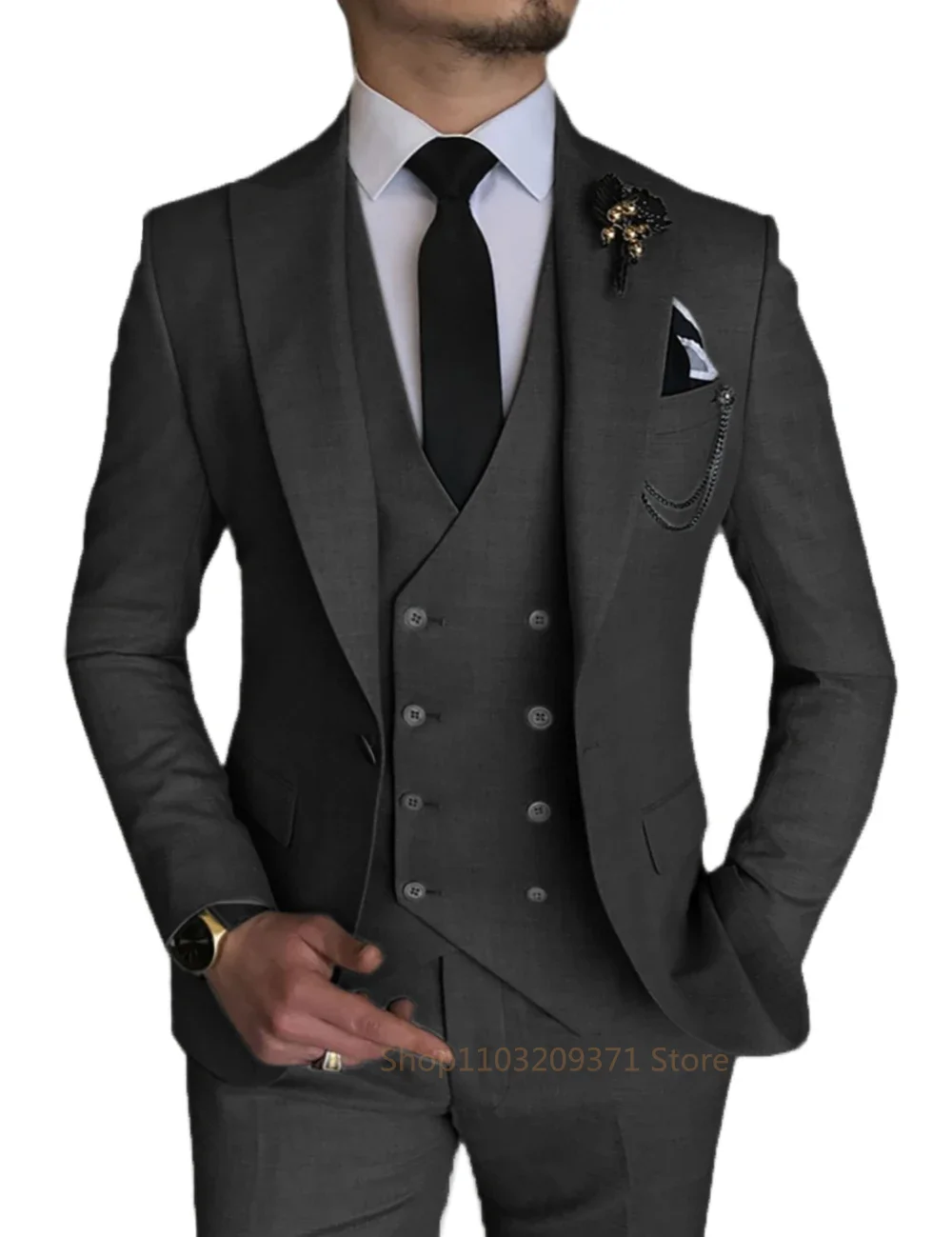 3 Pieces Light Gray  Suits Men Suits  Wedding Wear Business Male Groom Wedding Dress Jacket Vest Pants Set Blazers Coat